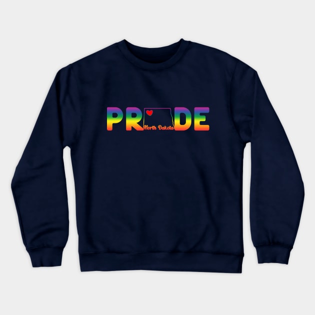 North Dakota Pride with State Outline of North Dakota in the word Pride Crewneck Sweatshirt by tropicalteesshop